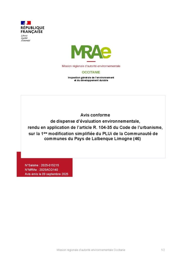 Image du document Avis MRAe conforme – Modification simplifiée n°1