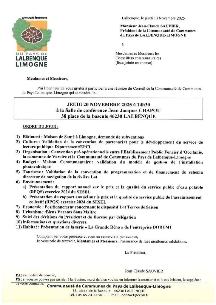 Image du document Conseil du 20 novembre 2025 – Ordre du jour