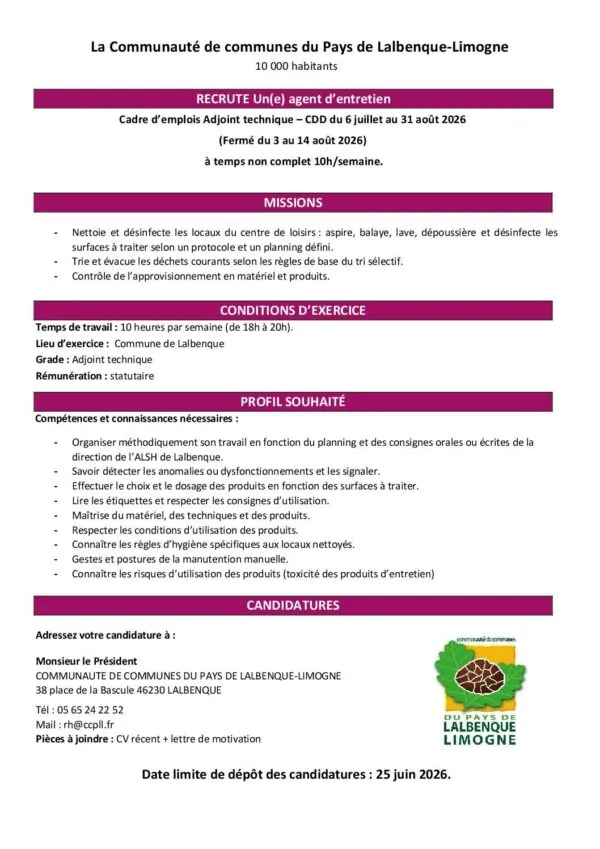 Image du document OFFRE EMPLOI MENAGE ALSH LALBENQUE 2026