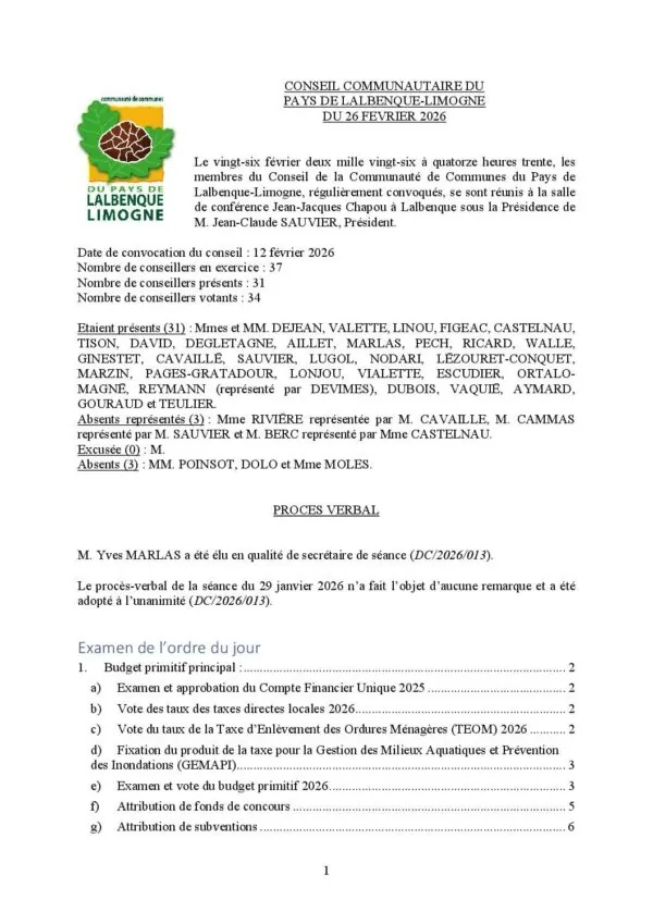 Image du document PV du conseil communautaire du 26 février 2026