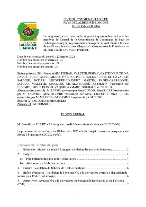Image du document PV du conseil communautaire du 29 janvier 2026