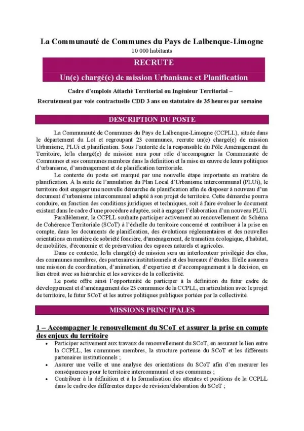 Image du document Annonce recrutement mission urbanisme/plannification